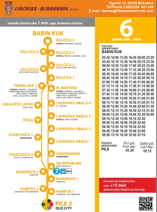 Расписание автобусов в Дубровнике
