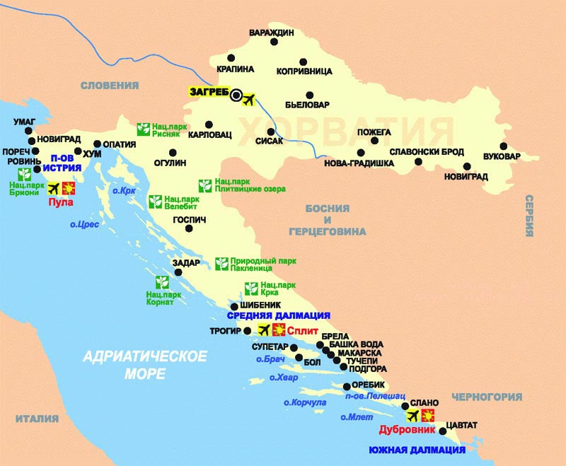 Карта курортов Хорватии